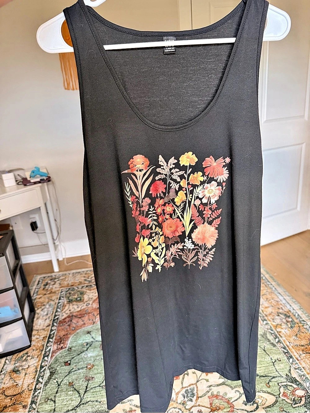 SHEIN Floral Tank Top Dress in Black Size L